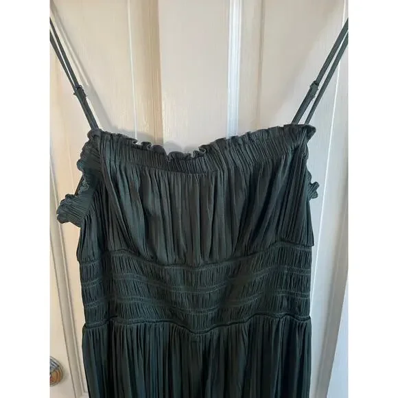 Free People Intimately Dark Green Slip Dress Sz M - Boho Lace Trim Babydoll Mini - Picture 3 of 8